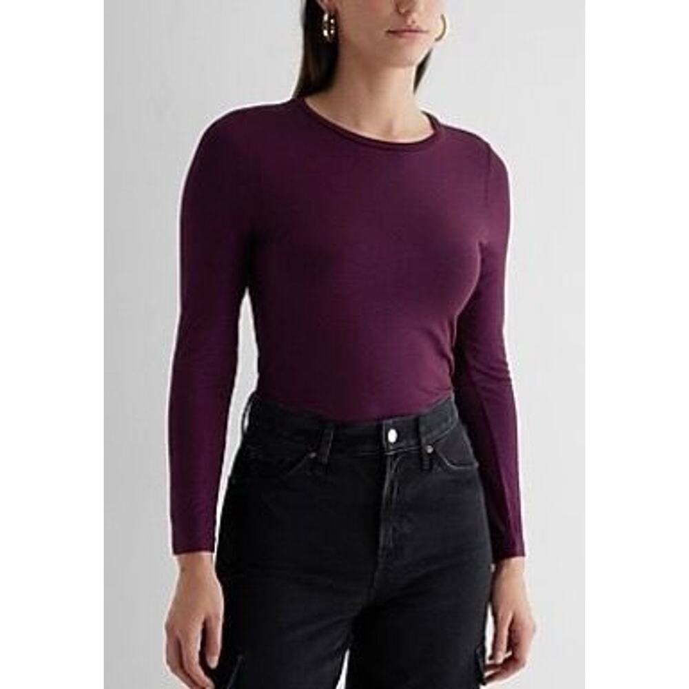 Express FITTED TAILORED CREW TEE FOIL Wine Size XS